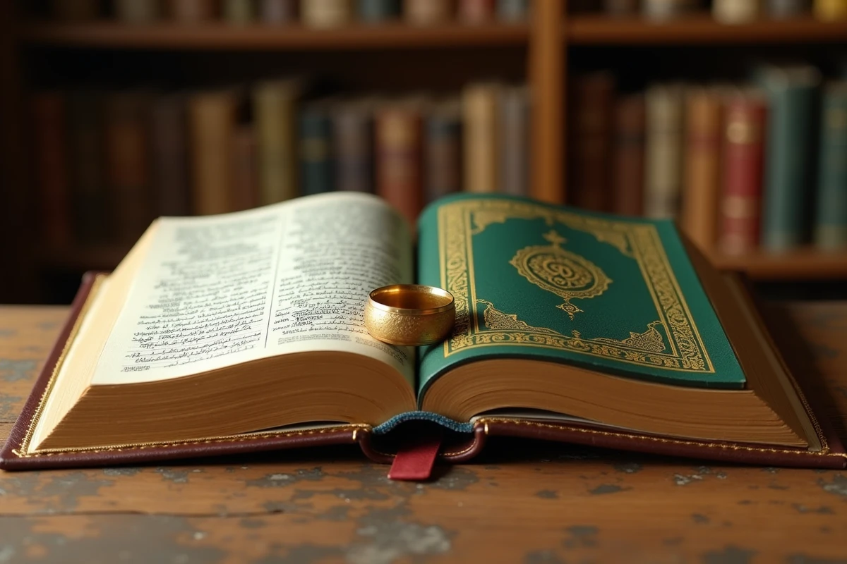 Bible et Coran ouverts côte à côte avec une alliance, illustrant la réflexion sur le mariage interreligieux