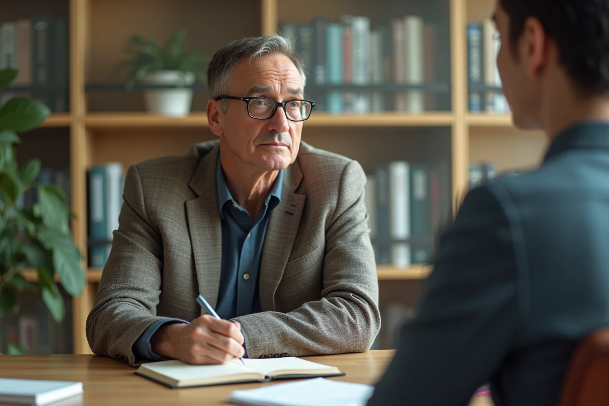 Conseiller scolaire dans son bureau prêt à accompagner un élève en difficulté scolaire ou comportementale