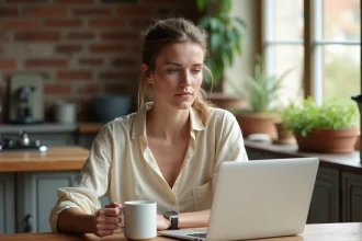 Femme prenant une pause bien méritée à la maison, symbolisant l'équilibre entre vie professionnelle et personnelle