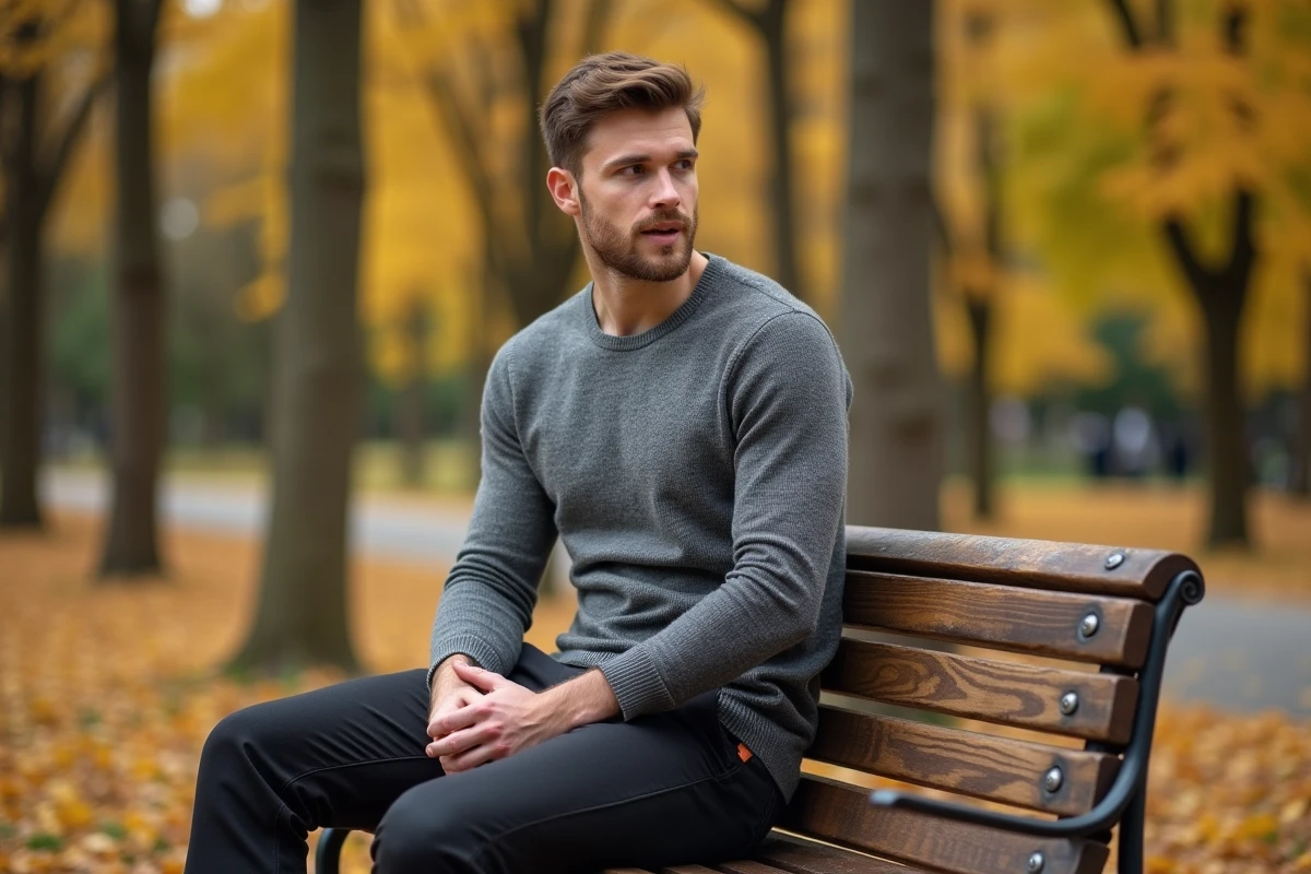 Homme attentionné et élégant dans un parc en automne, symbolisant les traits de caractère appréciés des femmes