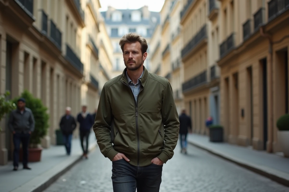 Homme marchant seul dans une rue parisienne, évoquant la vie publique discrète et les questions d'identité familiale dans un contexte éditorial