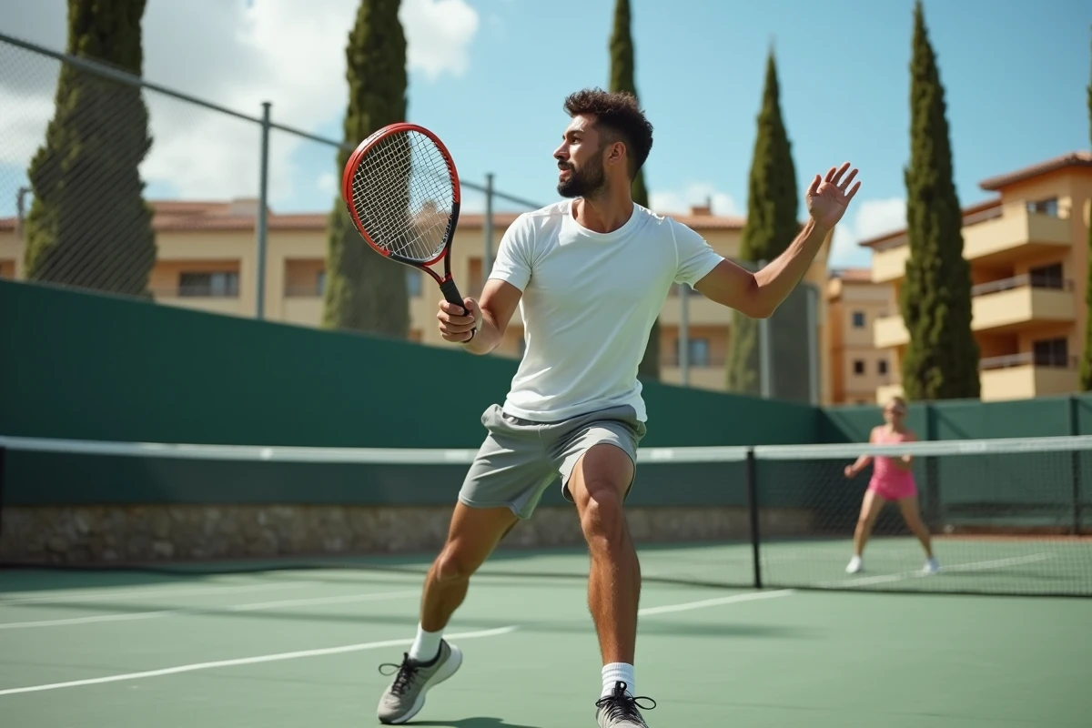 Homme jouant au padel dans les installations sportives d'un Club Med lors d'une journée en accès journée