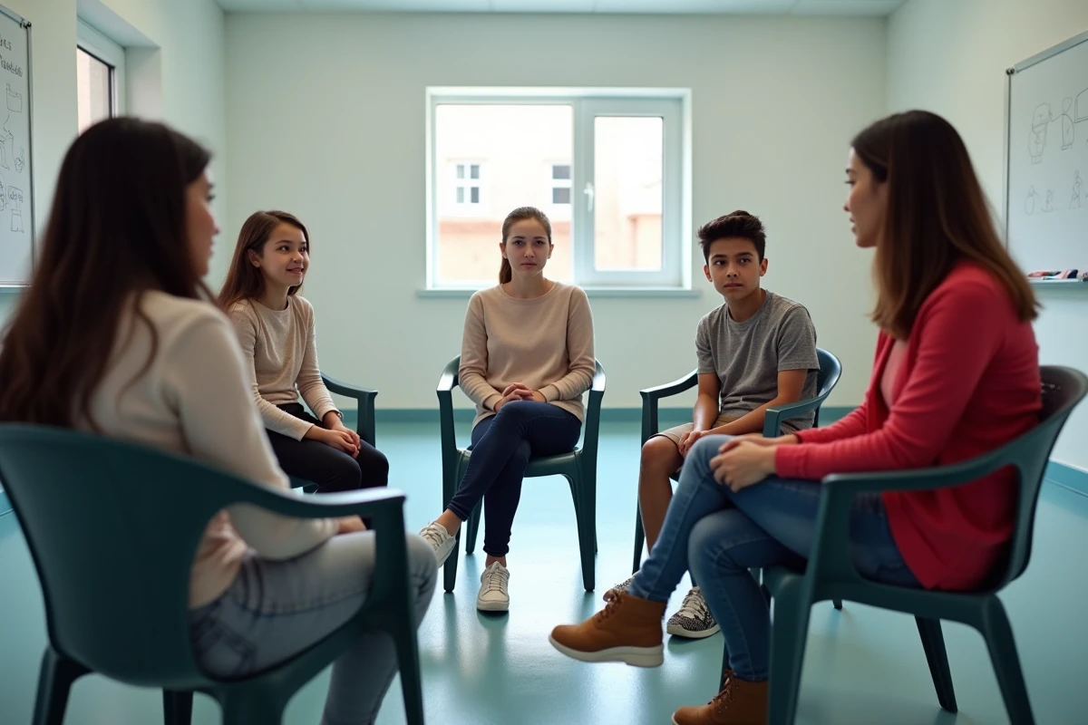 Séance de soutien en groupe pour jeunes adolescents en difficulté dans un centre éducatif ou social